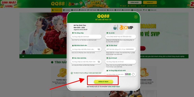 Nhấn “Đăng ký ngay” để hoàn tất thủ tục