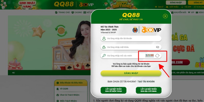 Mã captcha chỉ cần một ký tự sai là sẽ báo lỗi